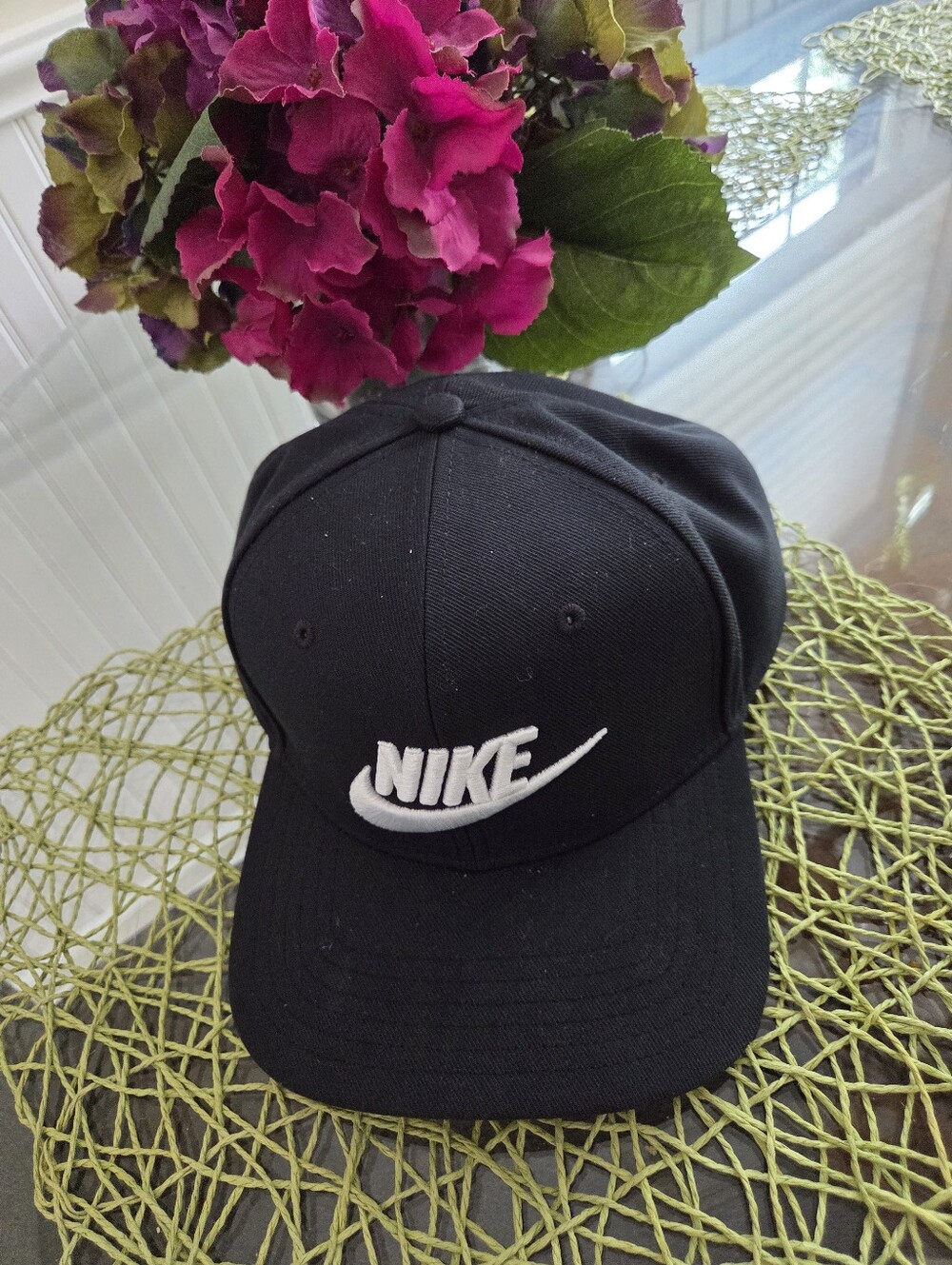 Nike Black Cap with White Swoosh Logo NWOT